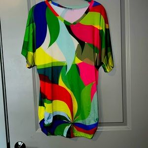 Small Beyond This Plane Colorful V-Neck Top